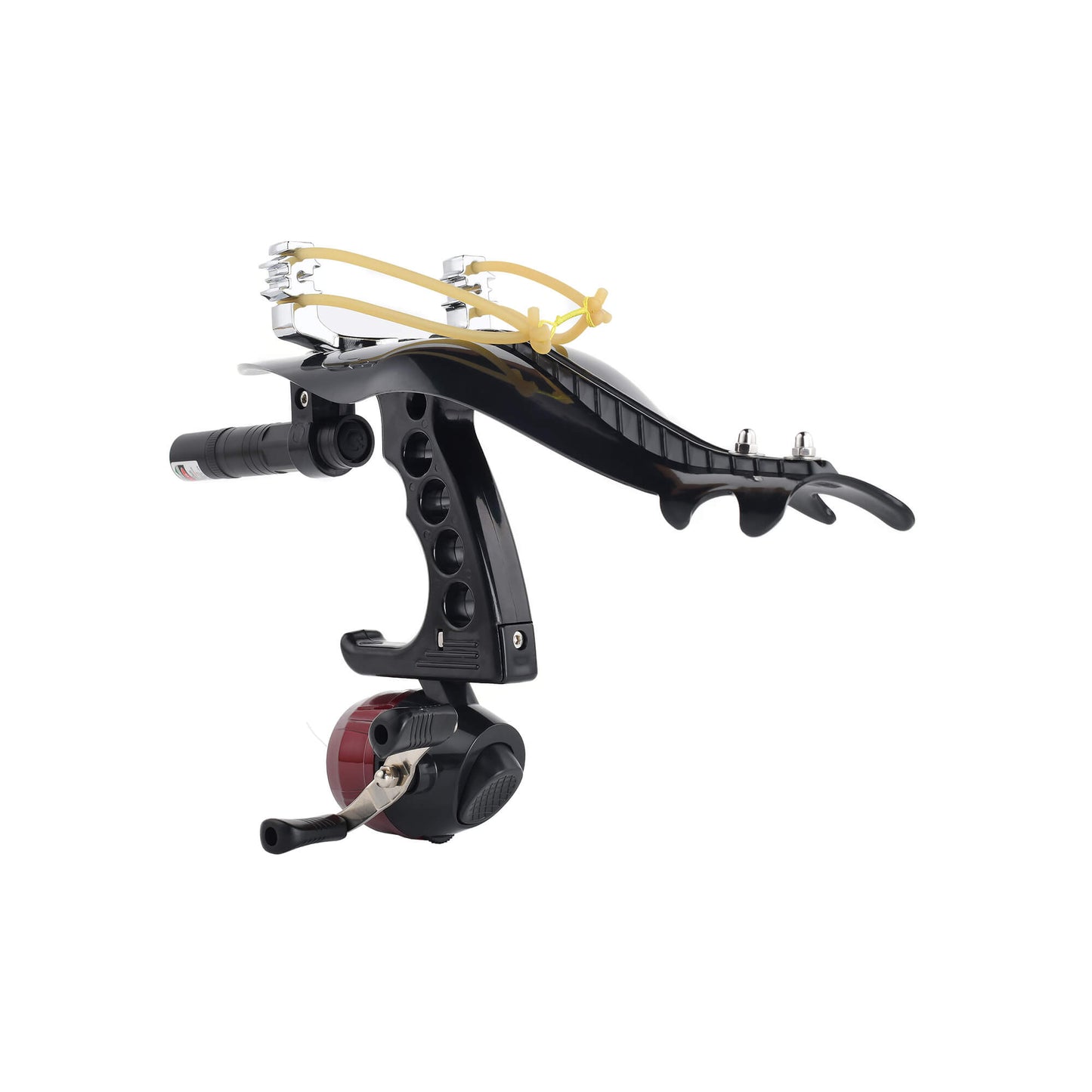 Fishing slingshot F-Ballista 03 with Fishing Reel, Fish Darts with Dart Box, Line Splitter, Protective Cover, and Fish Wheel.
