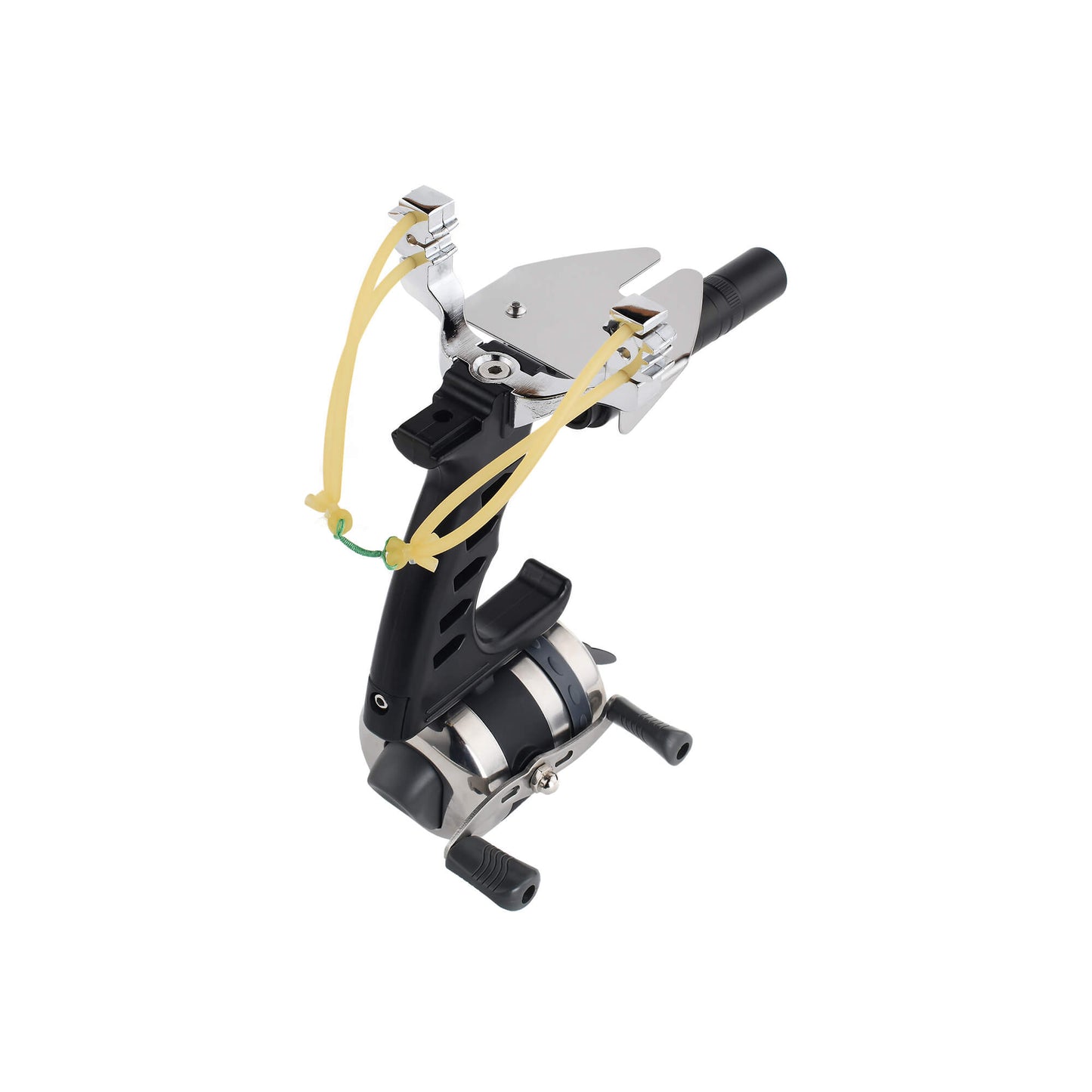 Fishing slingshot F-Ballista 05 with Fishing Reel, Fish Darts with Dart Box, Line Splitter, Protective Cover, and Fish Wheel.