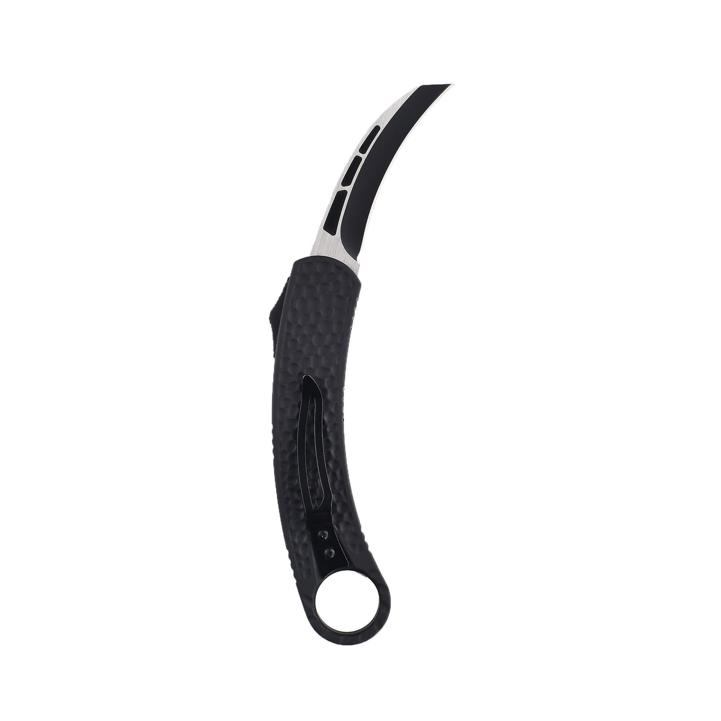 KRMBT Automatic OTF Knife on a white background with the blade extended and pocket clip visible.