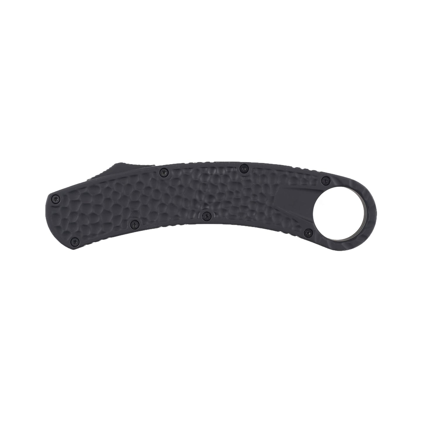 KRMBT Automatic OTF Knife on a white background with the blade retracted and the push button visible.