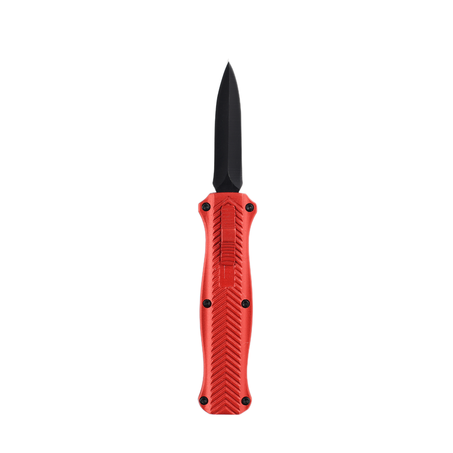 Glimmer mini OTF knife with dual-action, double-edge dagger blade and textured Aluminum Alloy handle for secure grip.
