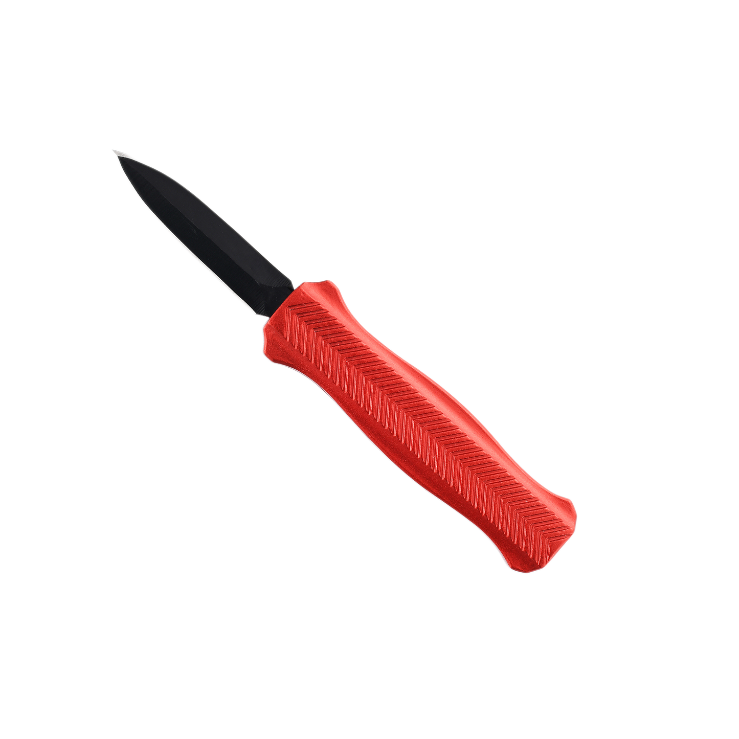 Glimmer mini OTF knife with dual-action, double-edge dagger blade and textured Aluminum Alloy handle for secure grip.