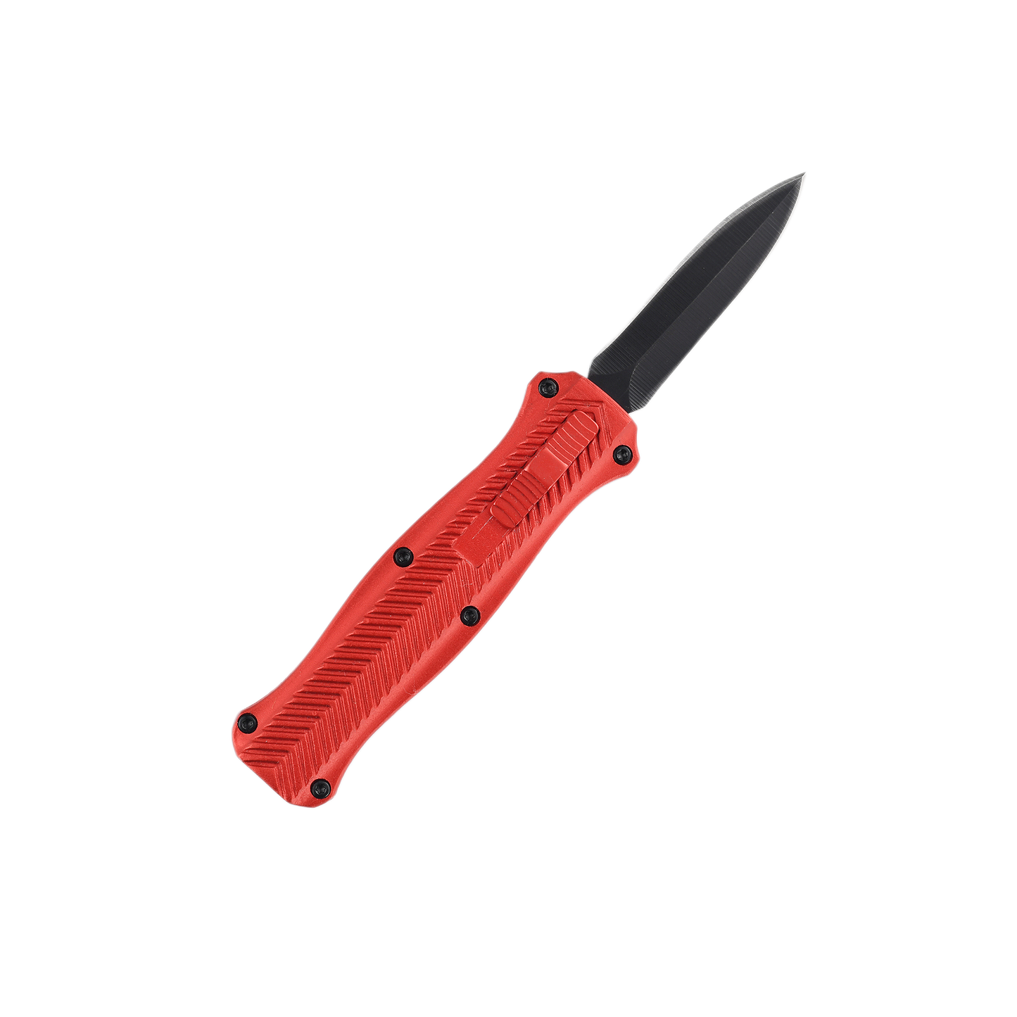 Glimmer mini OTF knife with dual-action, double-edge dagger blade and textured Aluminum Alloy handle for secure grip.