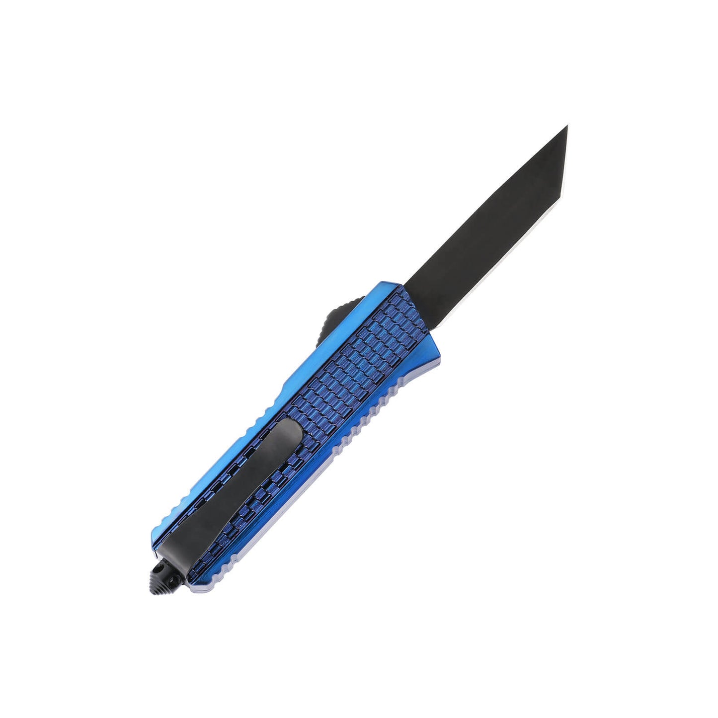 Oran Small OTF knife with dual-action, tanto blade and textured Zinc Alloy handle for secure grip.