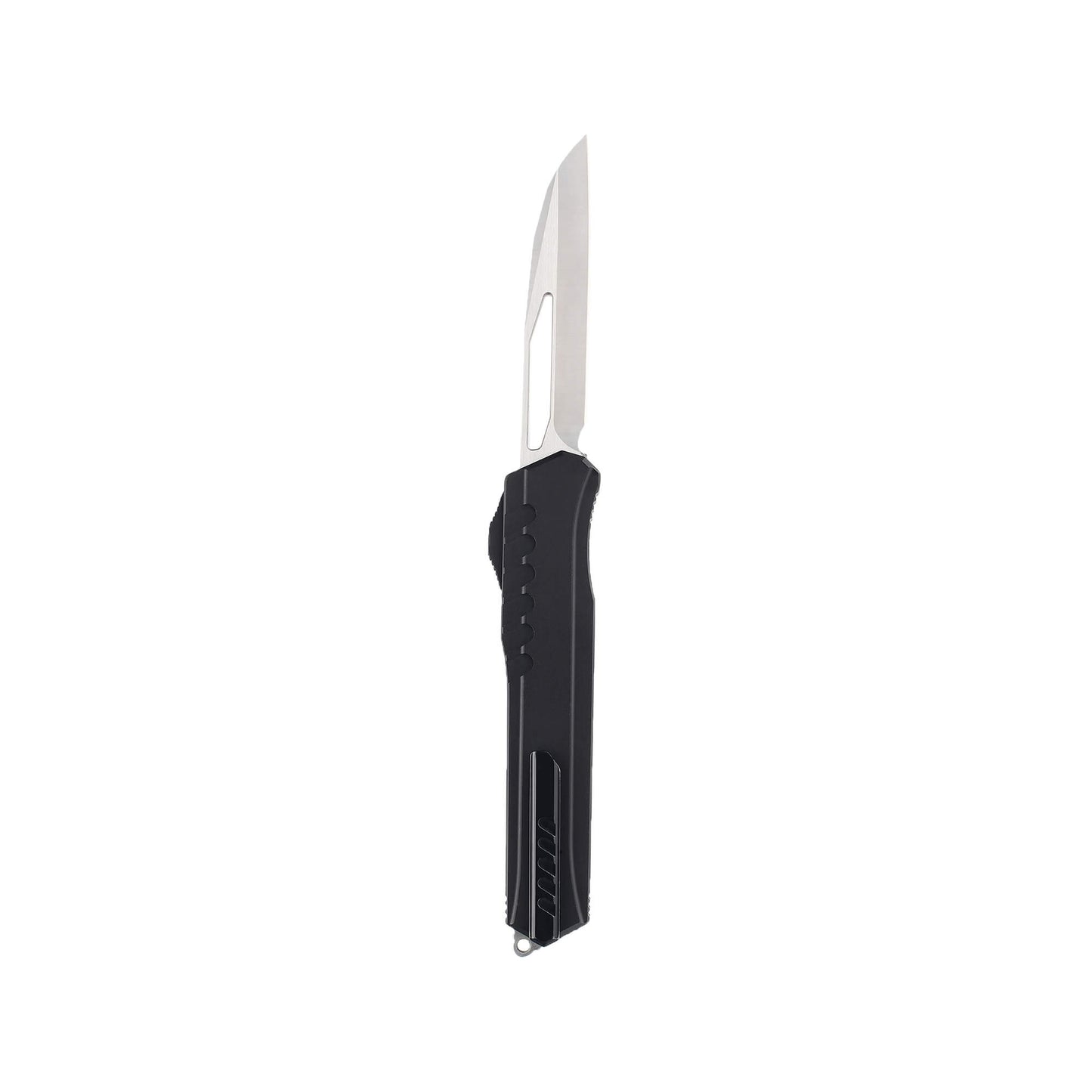 CNC'ed automatic OTF dual-action knife ReapEx with wharncliffe D2 blade, Aluminum Alloy handle, pocket clip, lanyard hole.