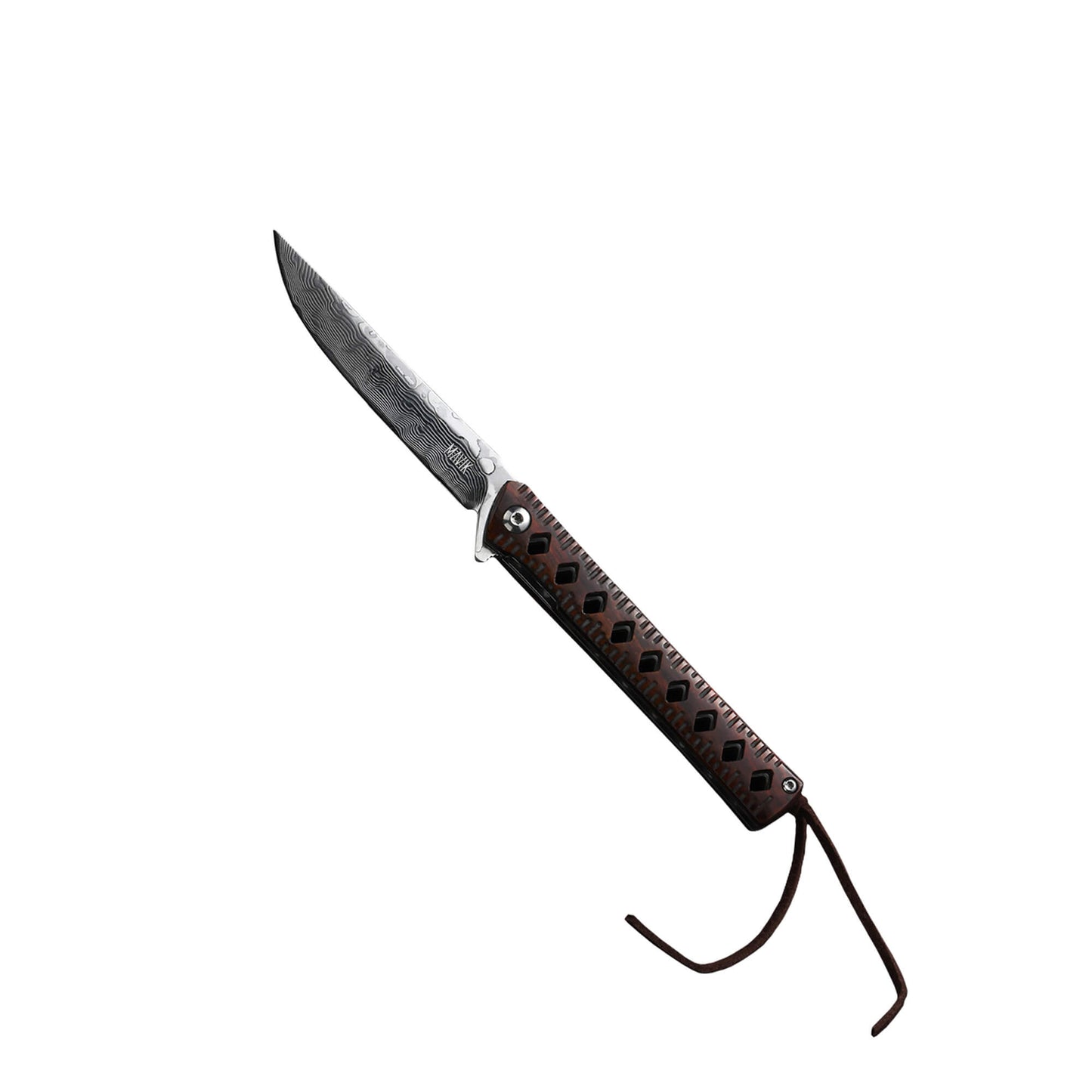 Folding knife Wooder from Mavik Gear with Damascus steel drop point blade, and unique handmade red Sandalwood handle.