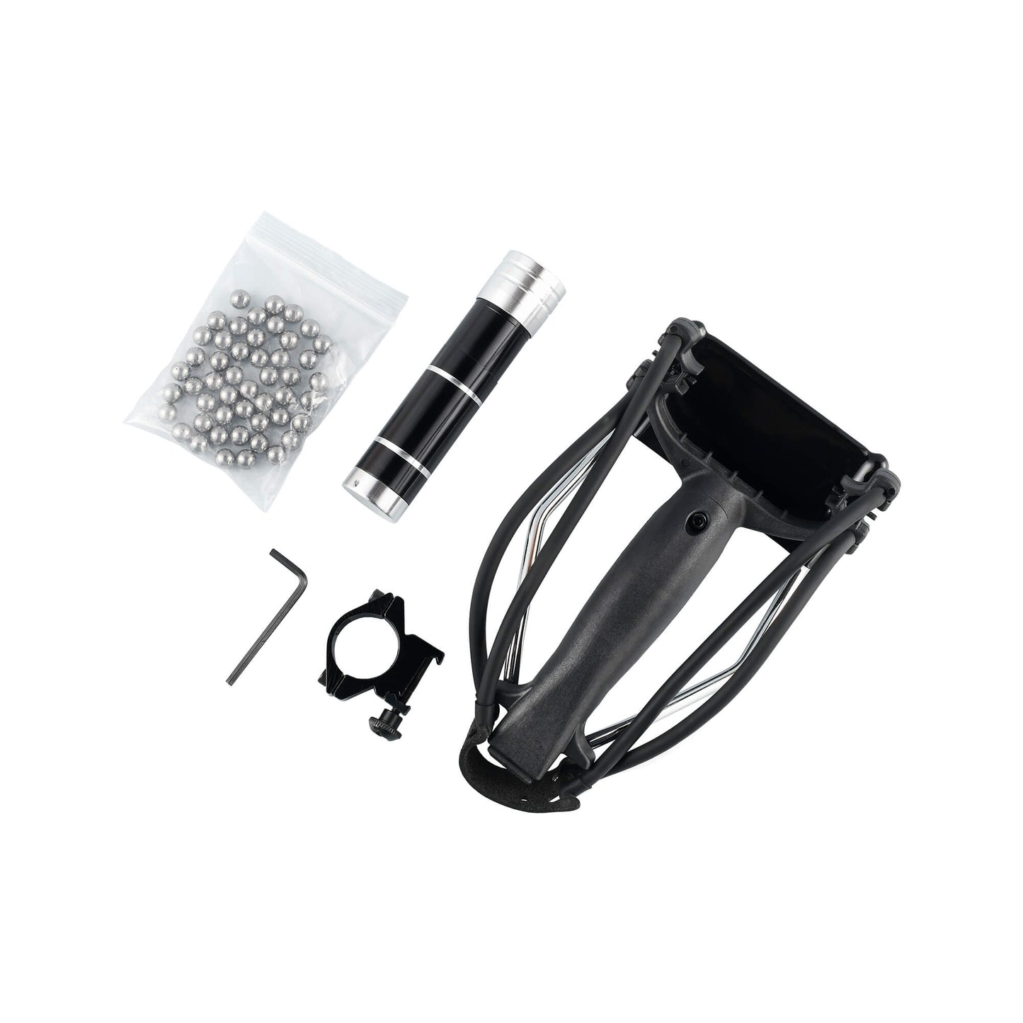 Ballista 08 Premium Tactical Slingshot: Tension springs for powerful shots, fully adjustable for left/right-handed shooters.