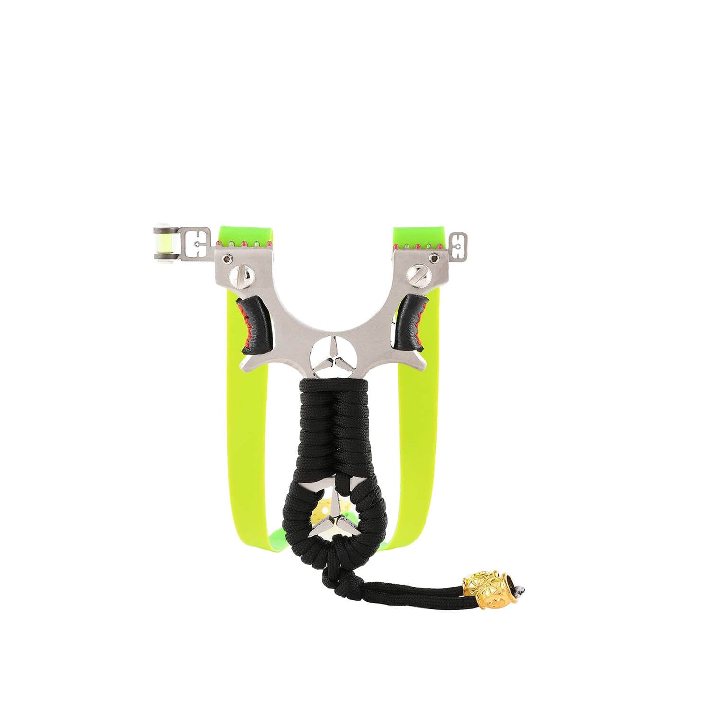 Ballista 17 unique tactical slingshot with non-slip nylon rope-wrapped handle, made of stainless steel, rubber construction.
