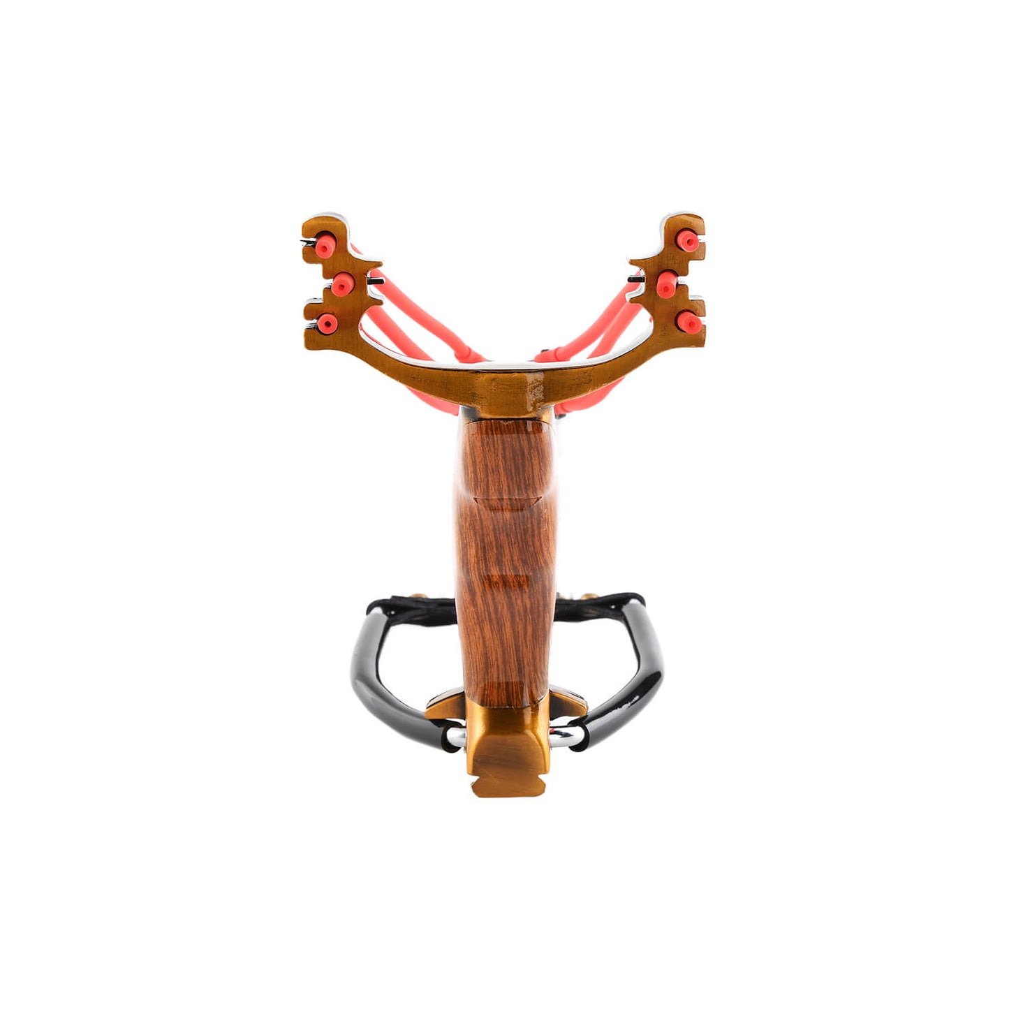 Ballista 18 tactical slingshot with elegant golden wood handle and comfort curve, made of Aluminum Alloy and golden wood.