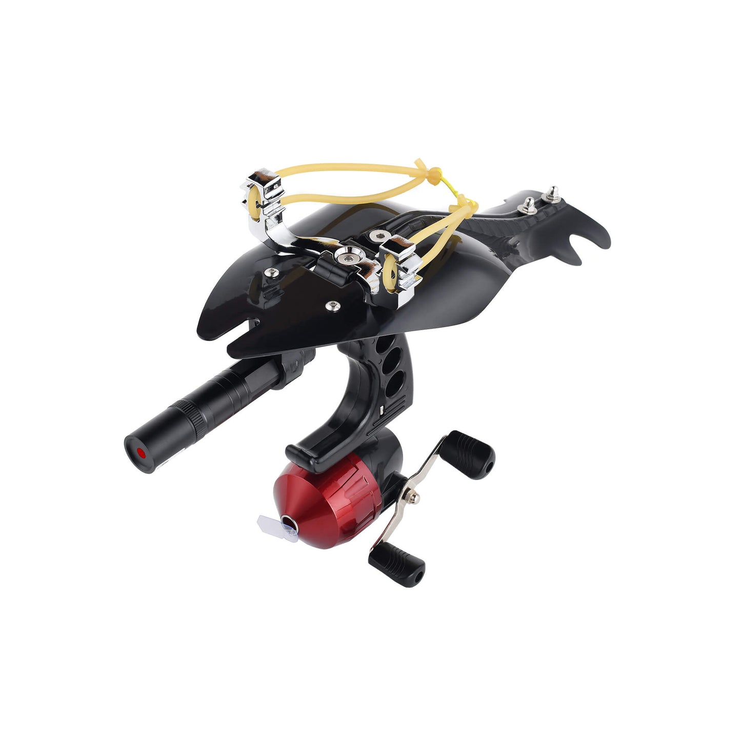 Fishing slingshot F-Ballista 03 with Fishing Reel, Fish Darts with Dart Box, Line Splitter, Protective Cover, and Fish Wheel.