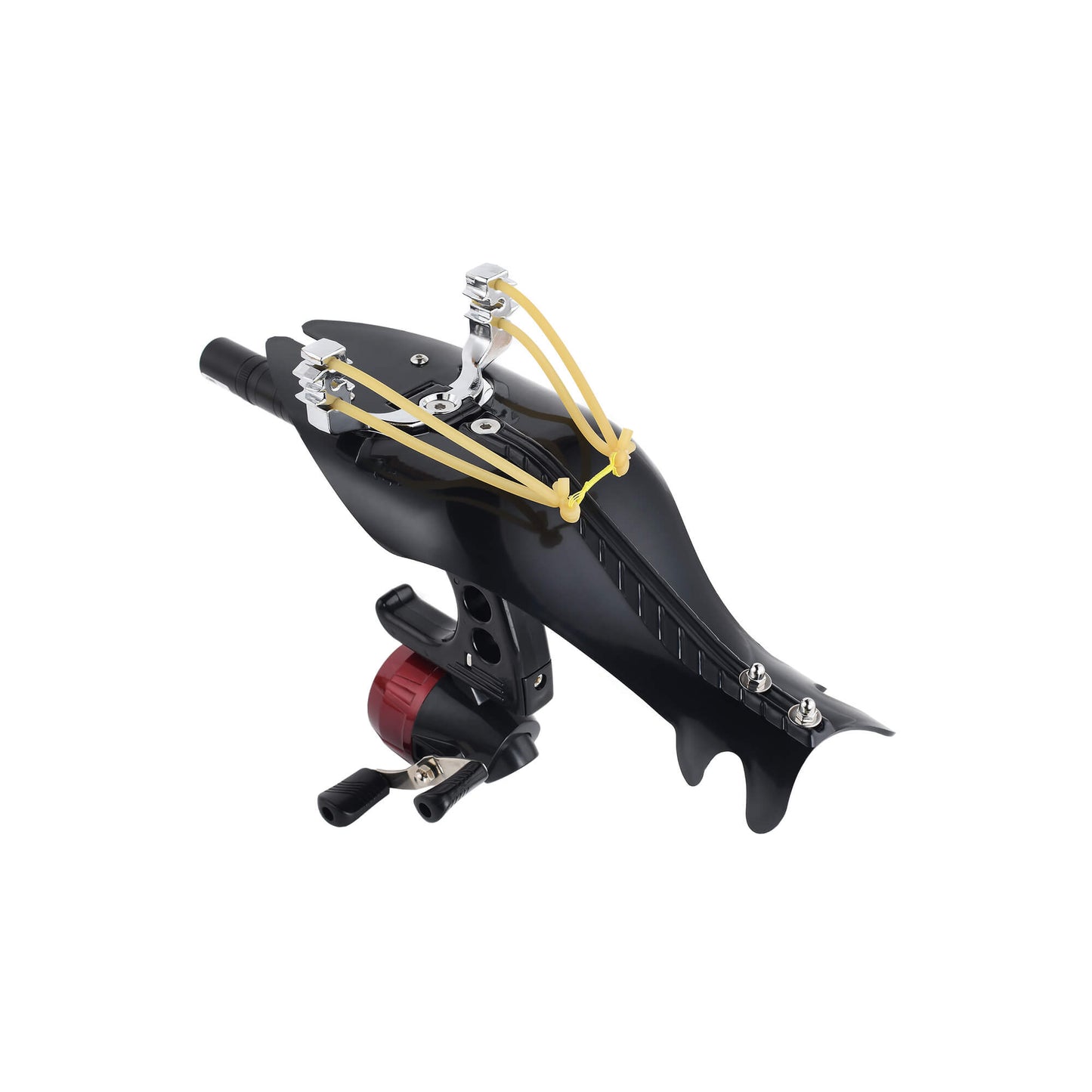 Fishing slingshot F-Ballista 03 with Fishing Reel, Fish Darts with Dart Box, Line Splitter, Protective Cover, and Fish Wheel.